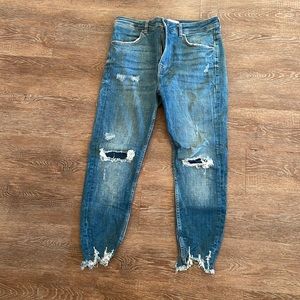 Zara Cropped Ripped Jeans